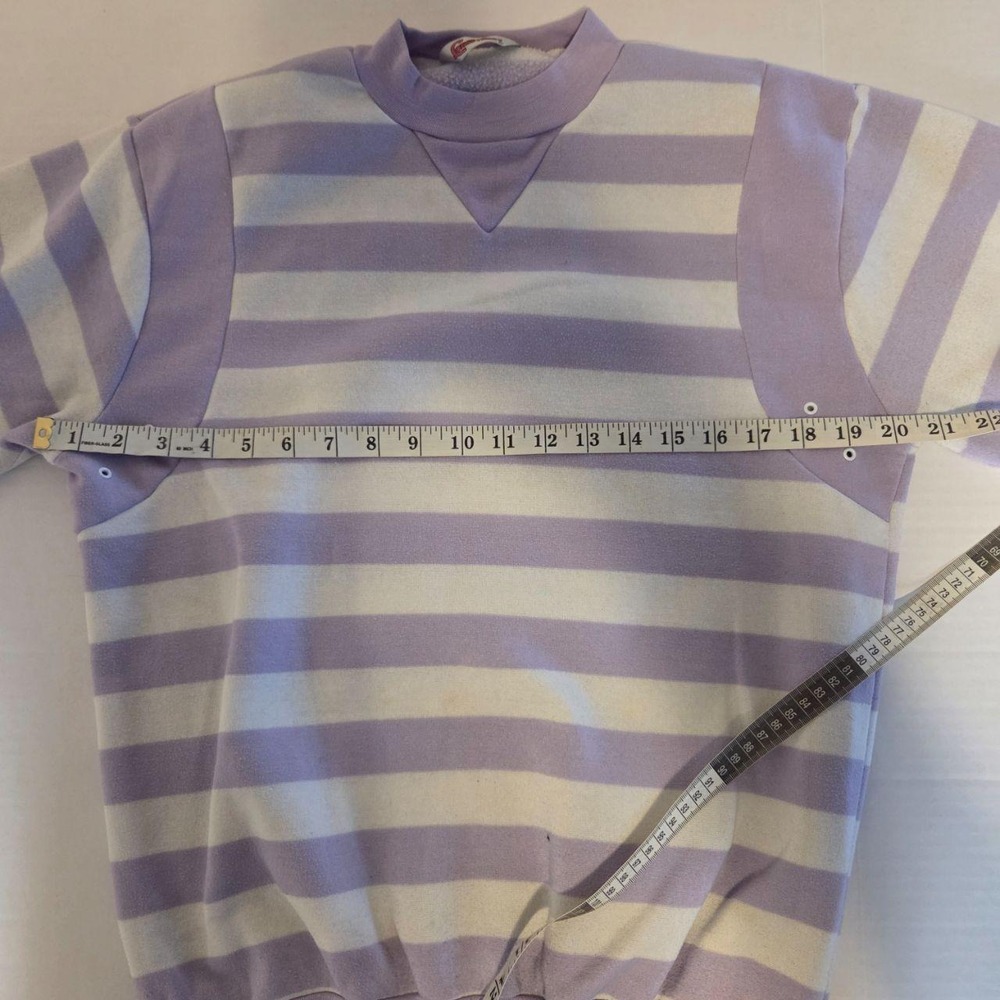 Vintage Longstreet Striped Sweatshirt Purple White V-Stitch Crewneck Pullover - Picture 4 of 6
